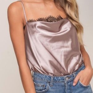 Do Better Dark Taupe Lace Satin Sleeveless Bodysuit